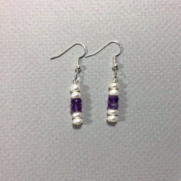 Amethyst and Pearl Necklace and Earring Set - Picture 2 of 4